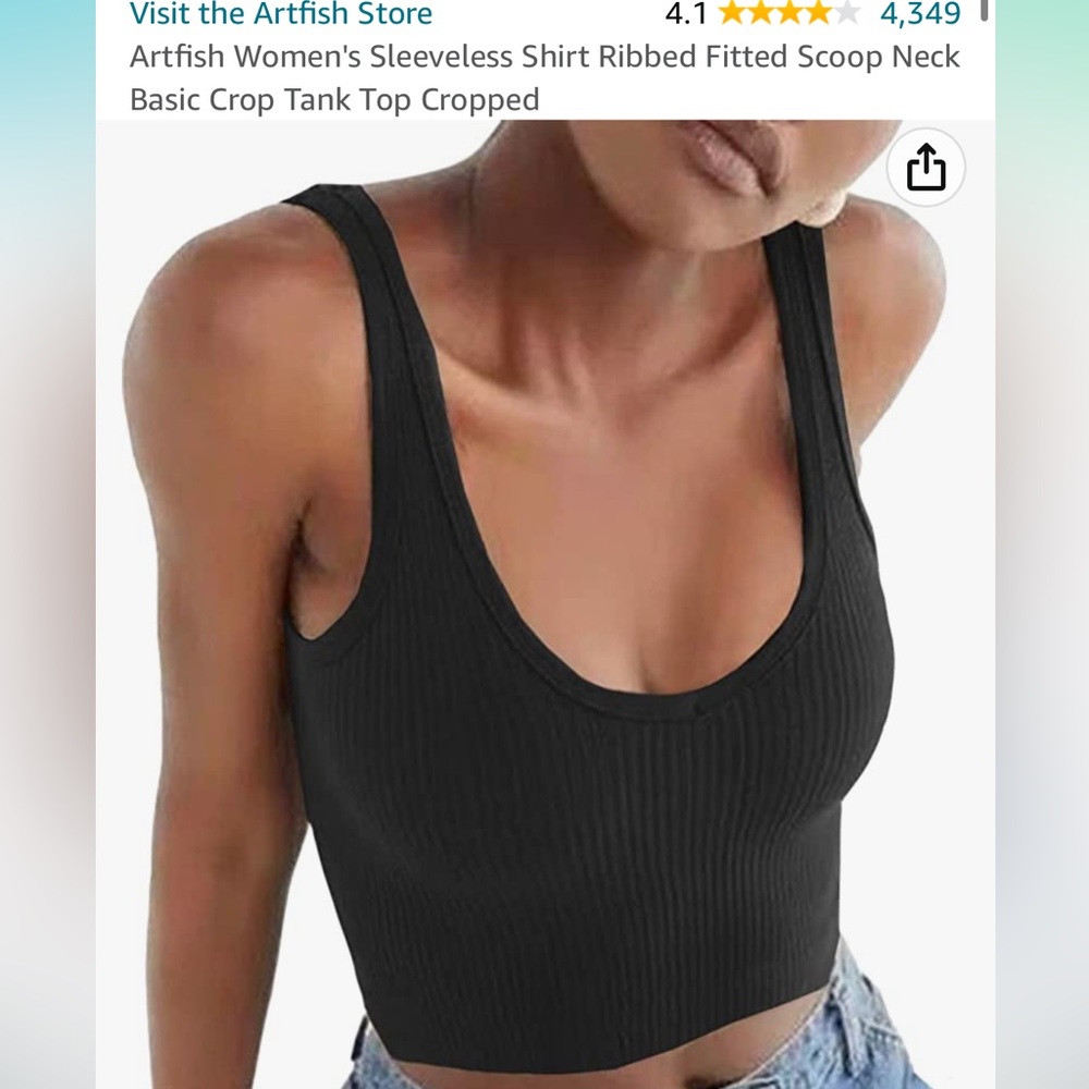 Black Cropped Ribbed Tank Top Small